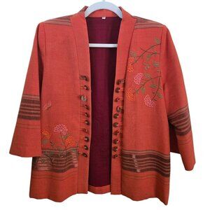 Stunning Vintage Unique Floral Butterfly Embroidered 80s Jacket Size L